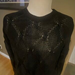 Barneys New York Black Knit Cotton Sweater Sz. M
